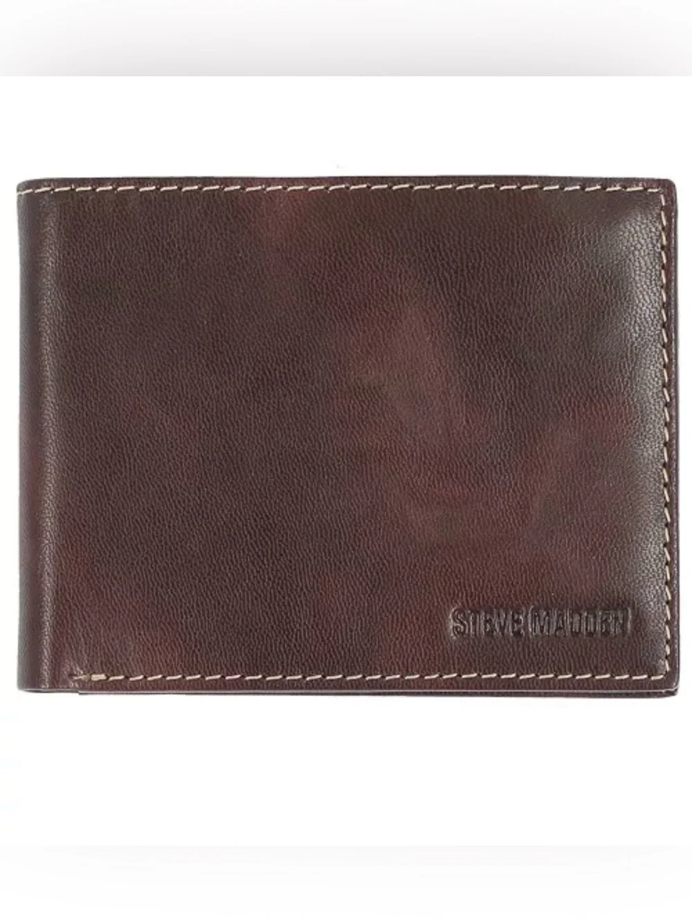 Steve Madden Men's Dark Brown Leather Bifold Wallet with RFID Technology